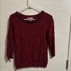 Ann Taylor Loft Red Sweater with Black Beads